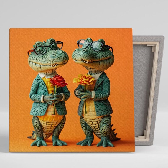 Dapper Gator Duo Whimsical Animal Art Print for Game Room