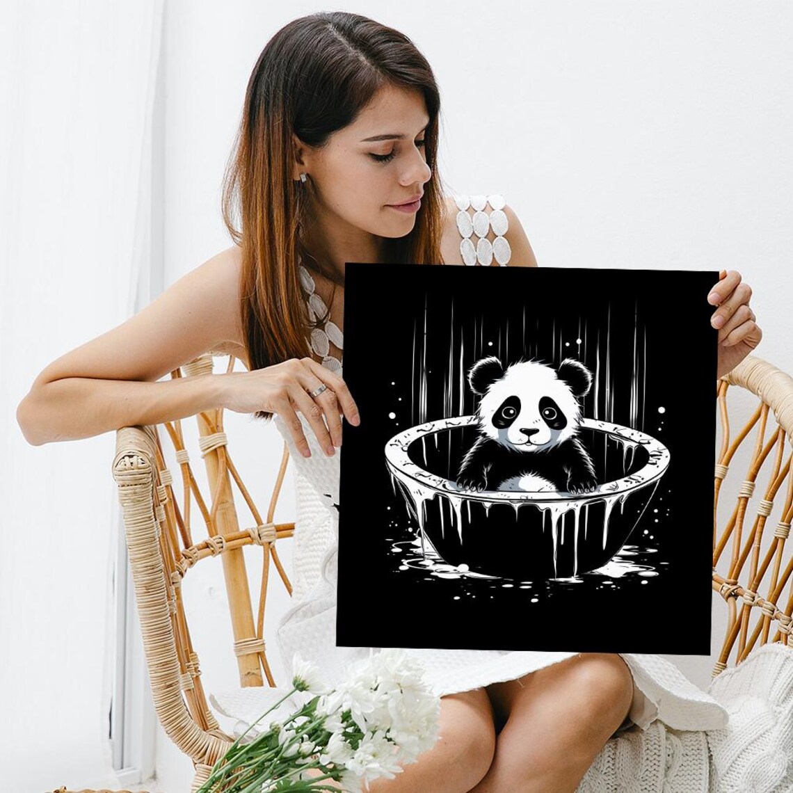 Midnight Panda Bath Whimsical Minimalist Art Print - Image 3