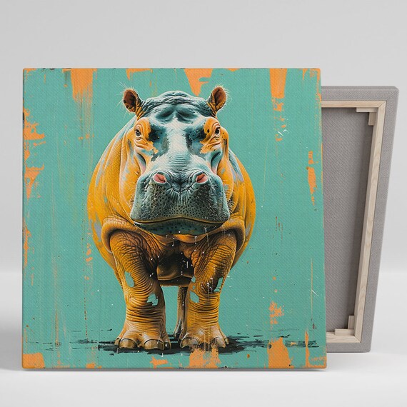 Orange Hippo Pop Art Bold Teal Splash Modern Animal Wall Poster