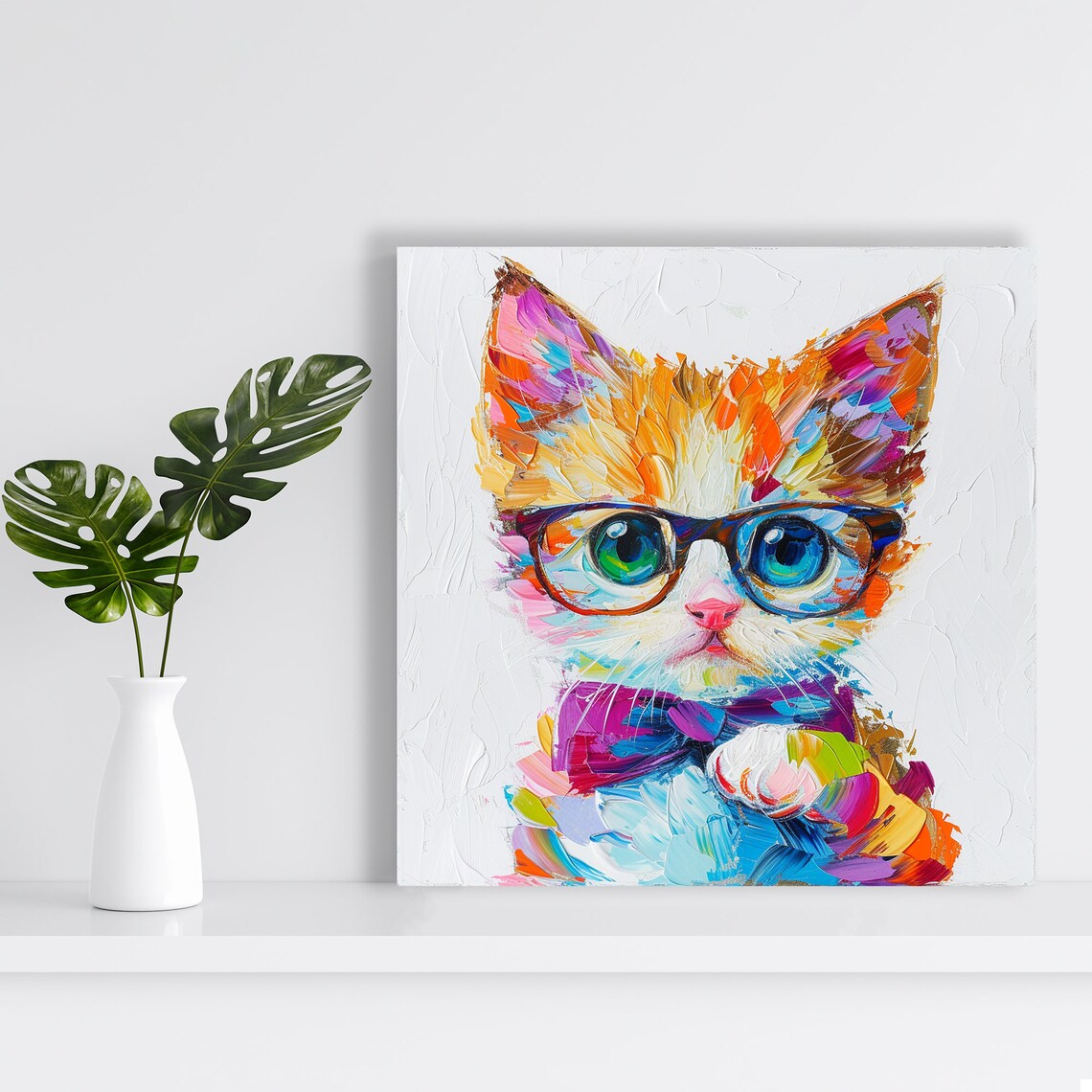Colorful Hipster Kitten With Glasses Bow Tie Fun Wall Art Poster - Image 2