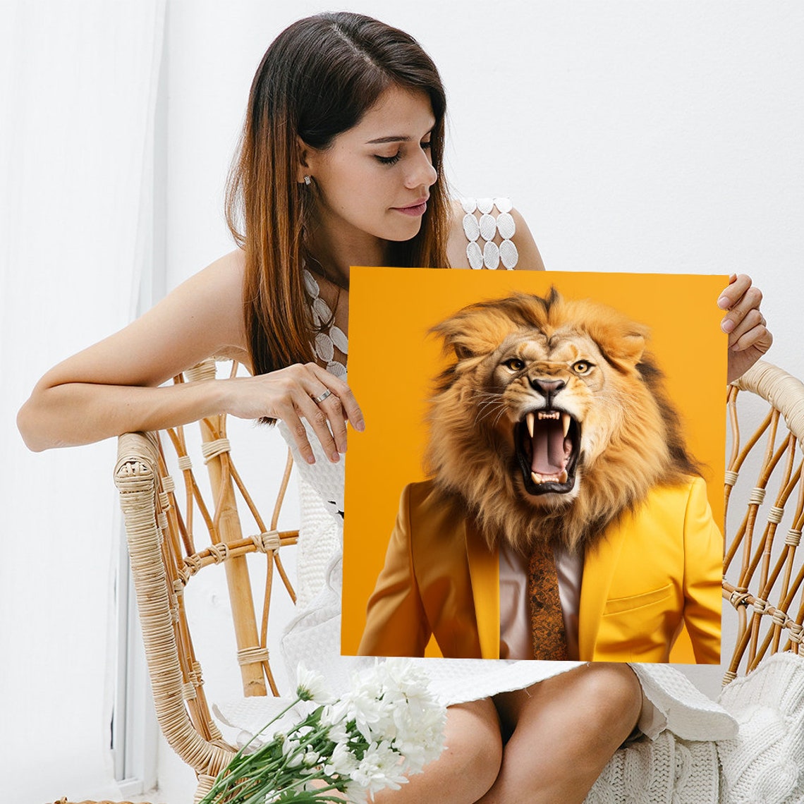 Fierce Lion Yellow Suit Roaring Corporate Pop Wall Art Poster - Image 3