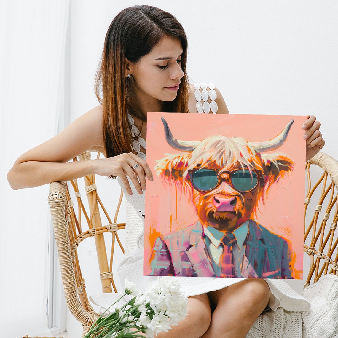 Highland Cow Sunglasses Blazer Suit Funny Dapper Farm Wall Poster - Image 3