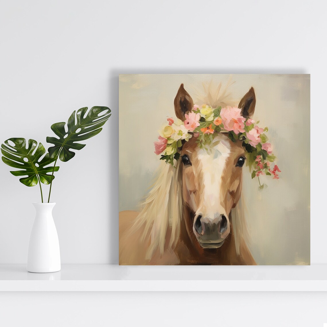 Horse Floral Crown Wall Art Print, Rustic Decor - Image 2