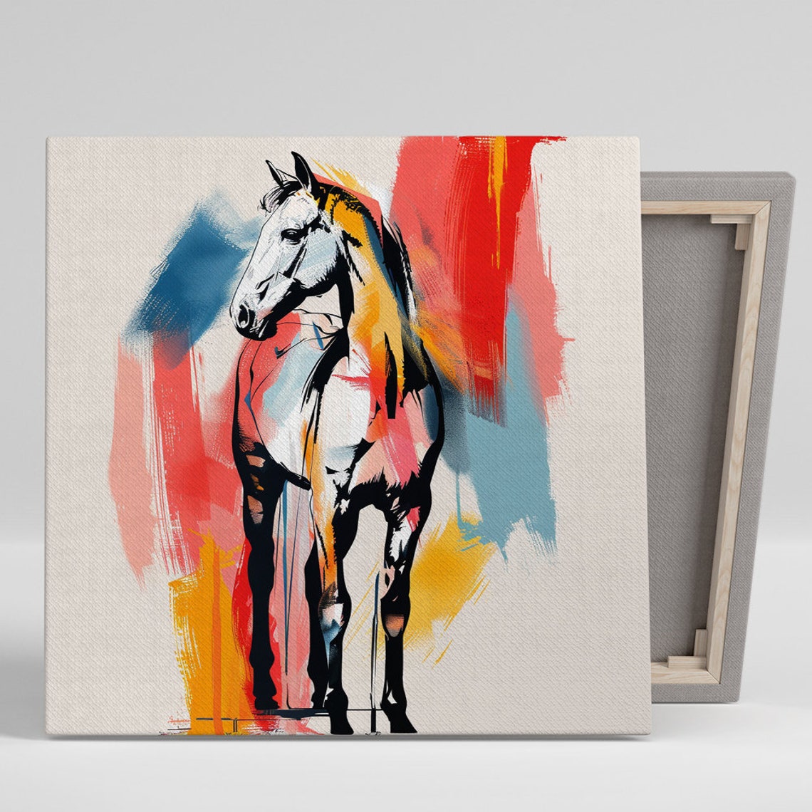 Abstract Horse Colorful Brushstroke Minimalist Modern Art Poster
