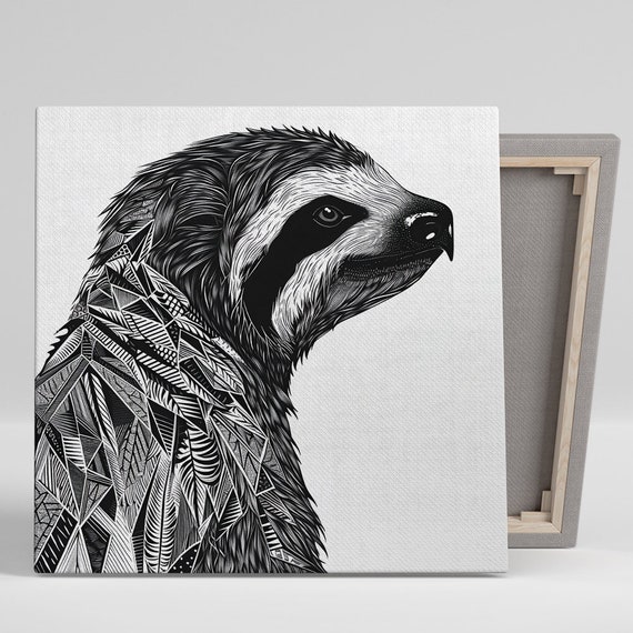Geometric Sloth Fusion Wall Art Or Poster Animal Contemporary Decor Living Room Office Bedroom Hallway Black White Grey Wall Art