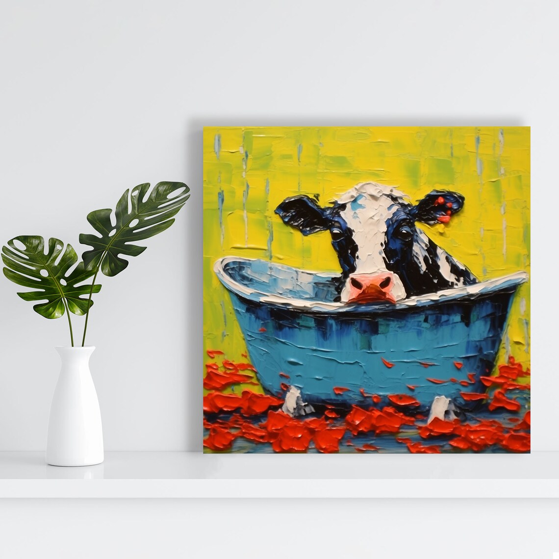 Cow In Bathtub Abstract Animal Bathroom Art Print - Image 3