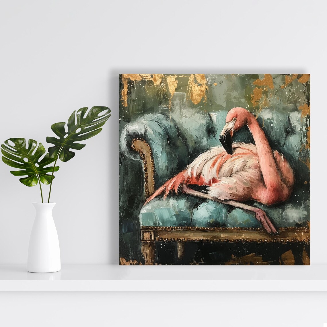 Flamingo Repose, Whimsical Glam Wall Art Print - Image 2