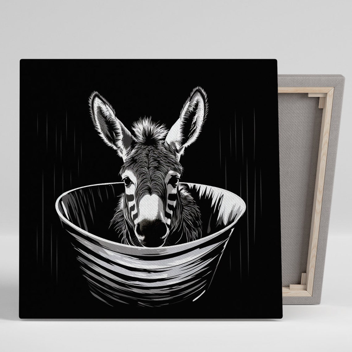 Donkey Bathtub Monochrome Black White Dramatic Illustration Poster