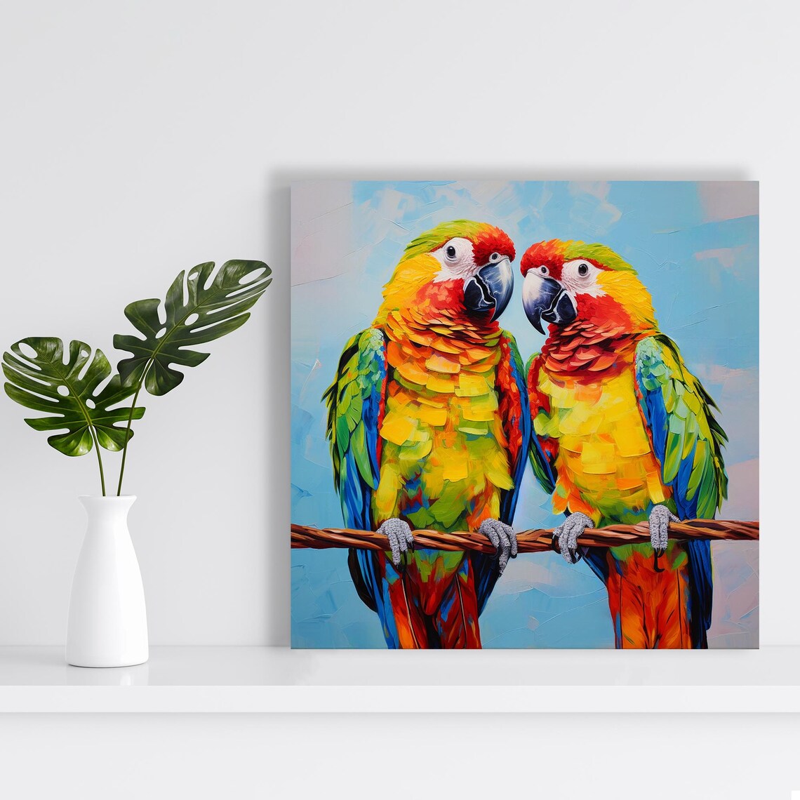 Macaw Duo, Tropical Contemporary Wall Art Print - Image 2