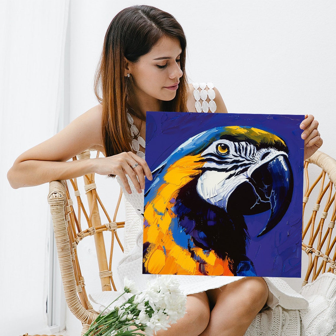 Blue and Yellow Macaw Parrot Vibrant Colorful Portrait Poster - Image 3