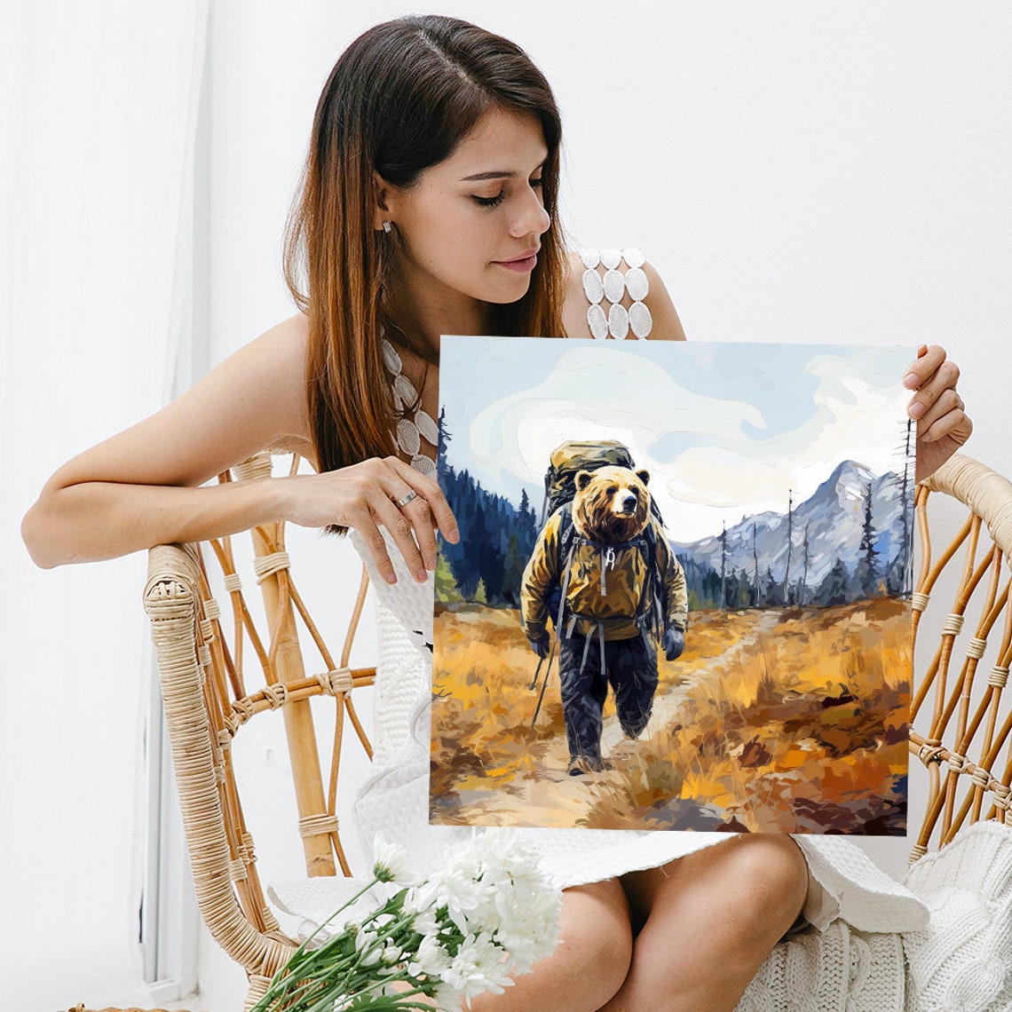 Bear Hiker With Backpack Mountain Trail Autumn Adventure Wall Poster - Image 3