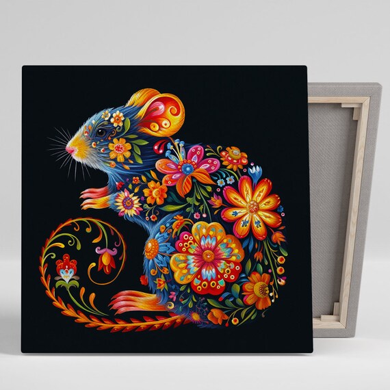 Floral Mouse Magic Art Or Poster Whimsical Animal Nature Decor Living Room Childrens Bedroom Office Wall Art Colorful Design