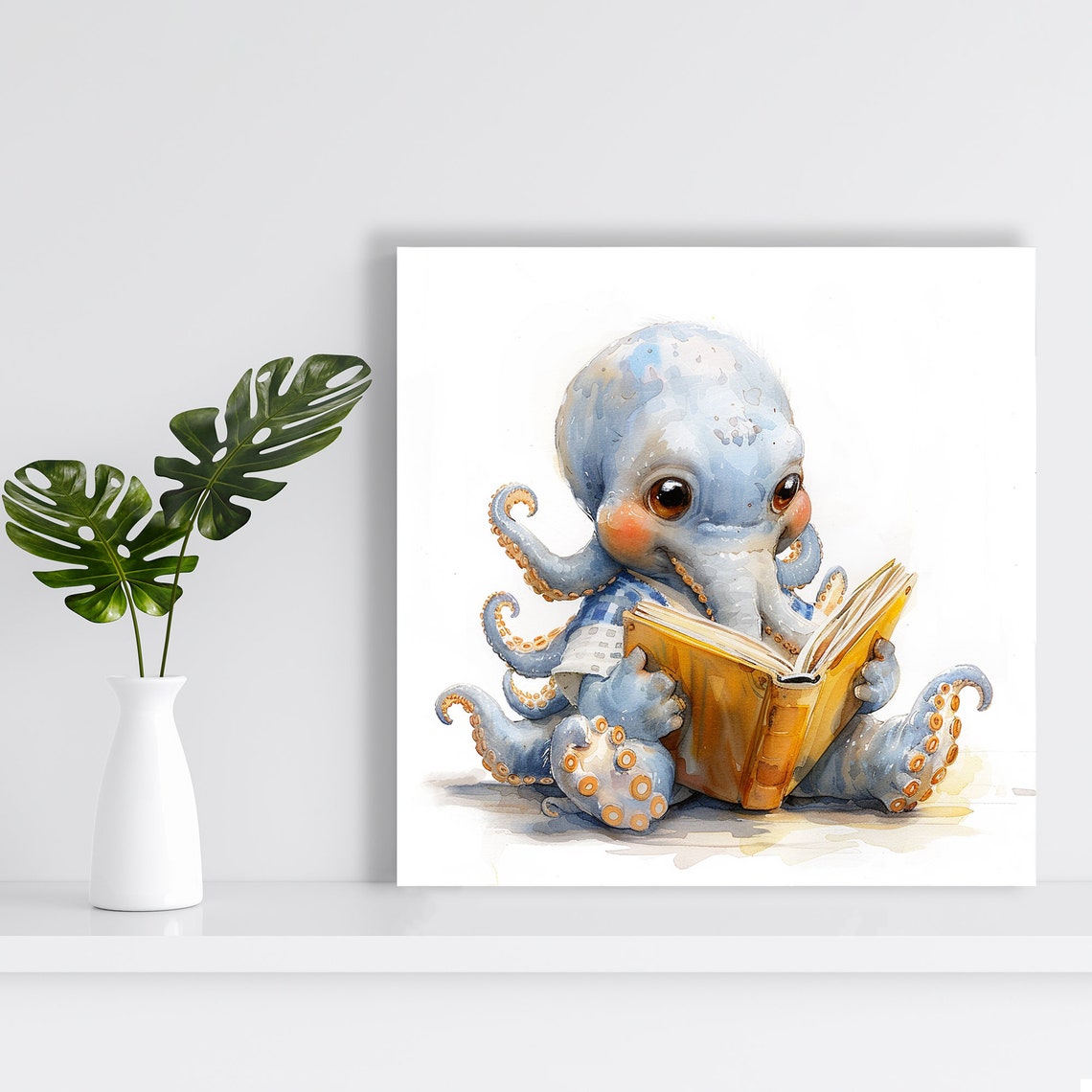 Cute Baby Octopus Reading Golden Book Sweet Nursery Wall Poster - Image 2