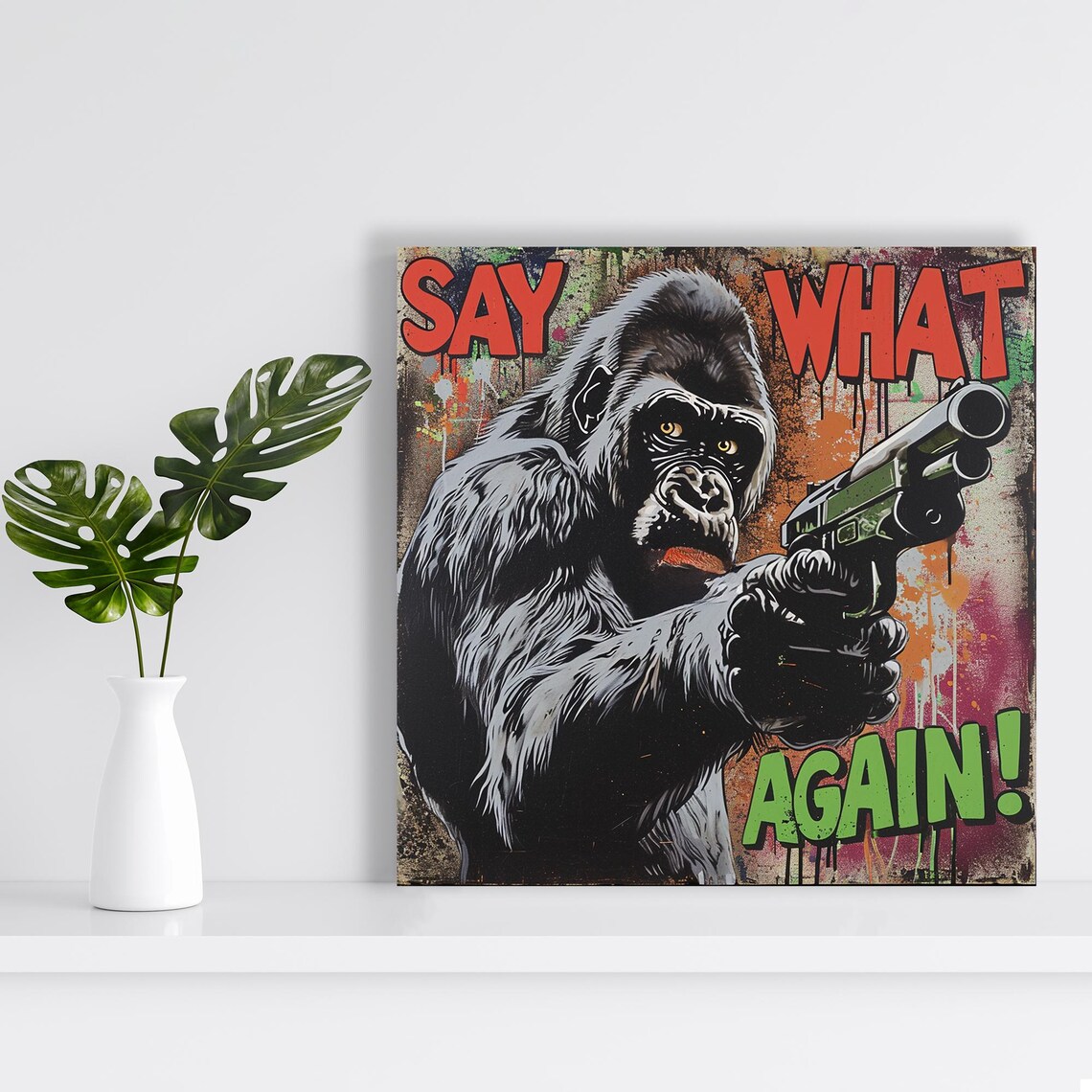 Gorilla Say What Again Street Art Graffiti Gun Pop Bold Wall Poster - Image 2