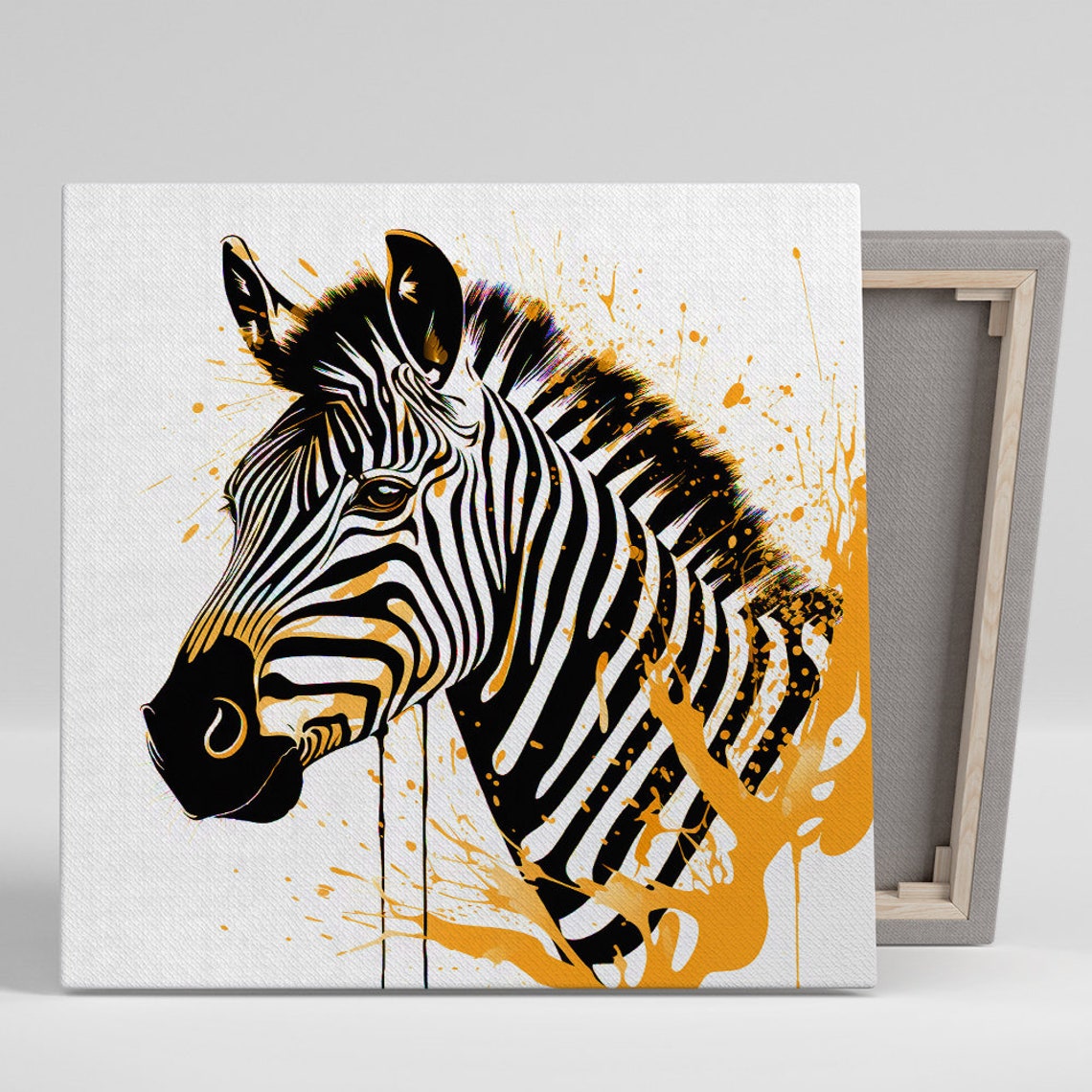 Zebra Head Orange Paint Splash Modern Minimalist Wall Art Poster