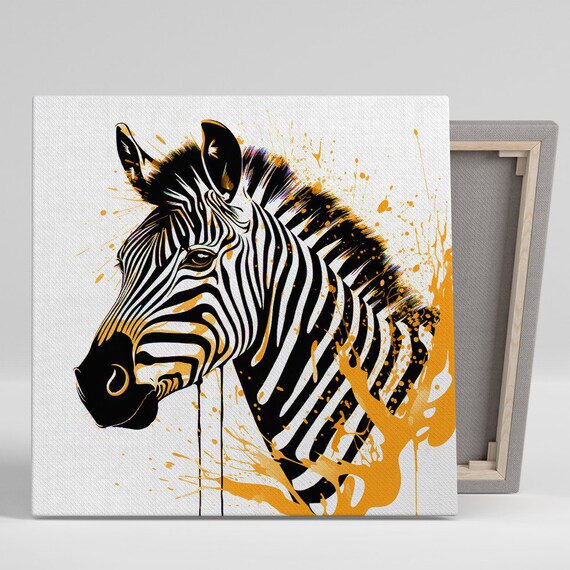 Zebra Head Orange Paint Splash Modern Minimalist Wall Art Poster