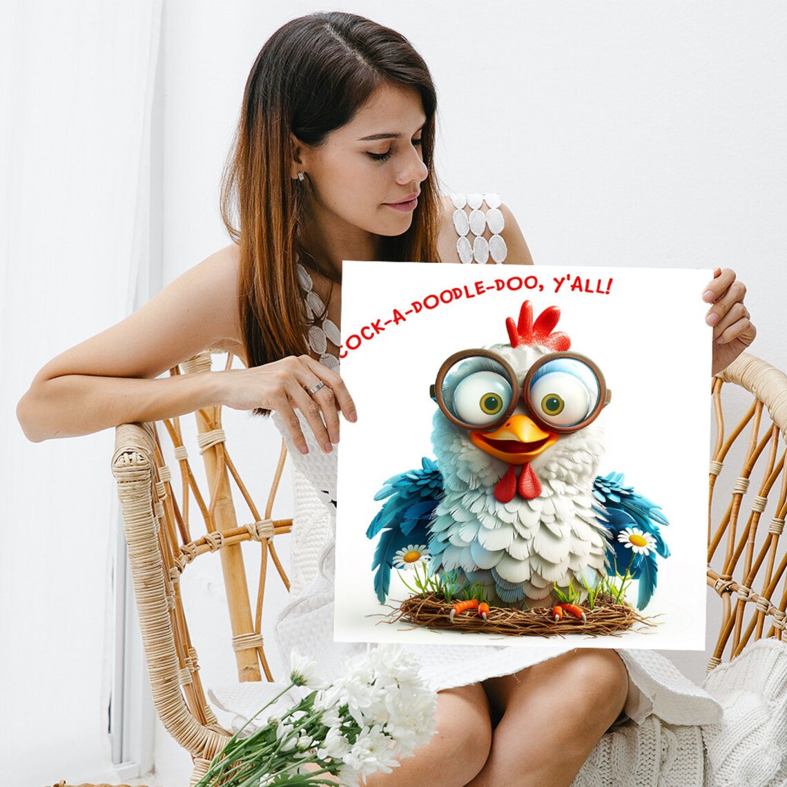 Funny Rooster With Glasses Cock A Doodle Doo Quote Farmhouse Poster - Image 3