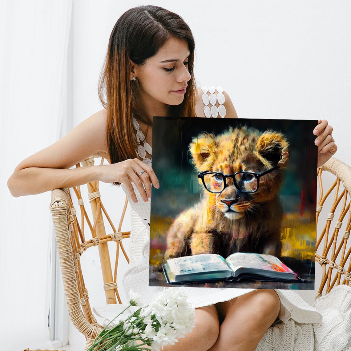Lion With Glasses, Whimsical Modern Animal Art Print - Image 5
