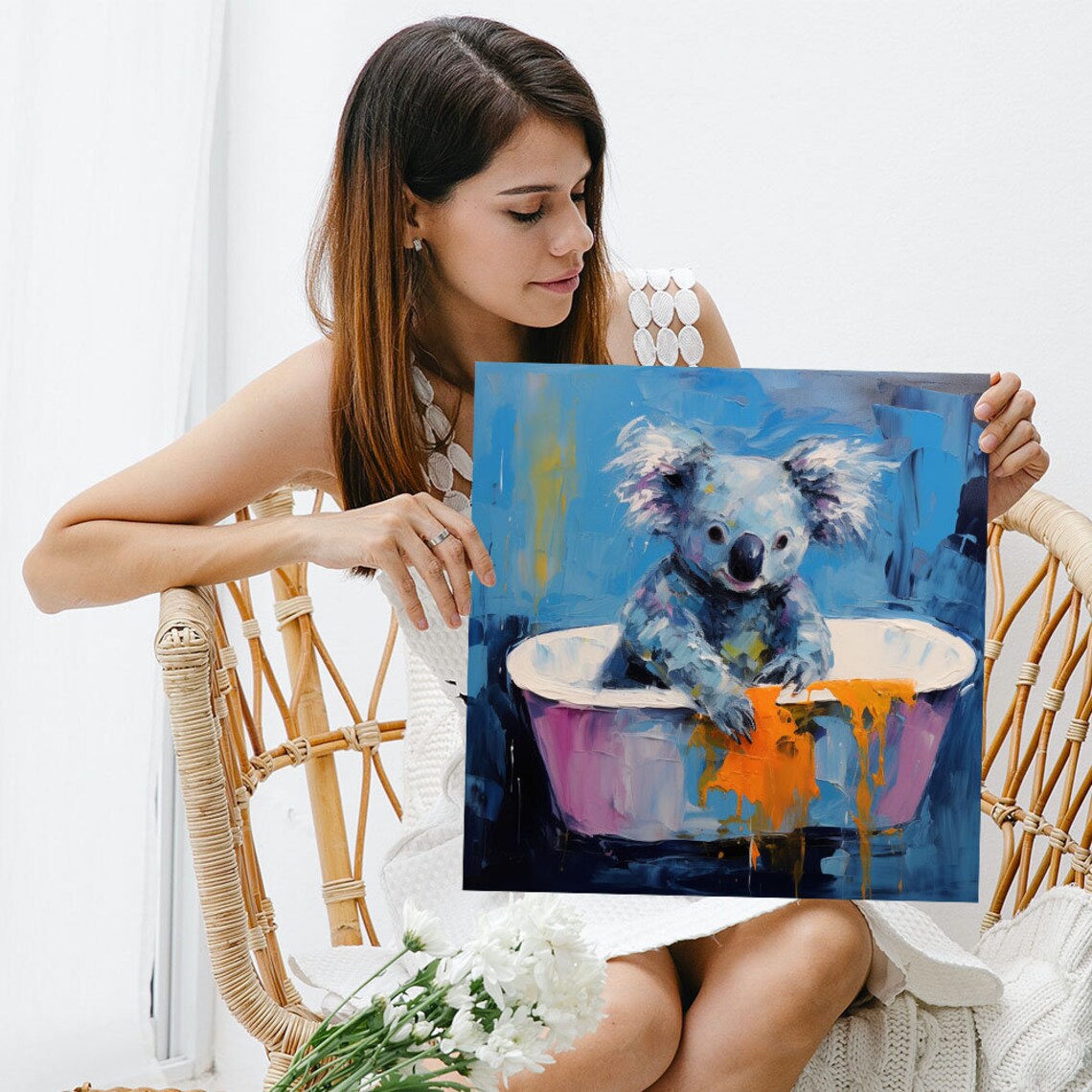 Cute Koala Pink Bathtub Blue Whimsical Bathroom Animal Nursery Poster - Image 3