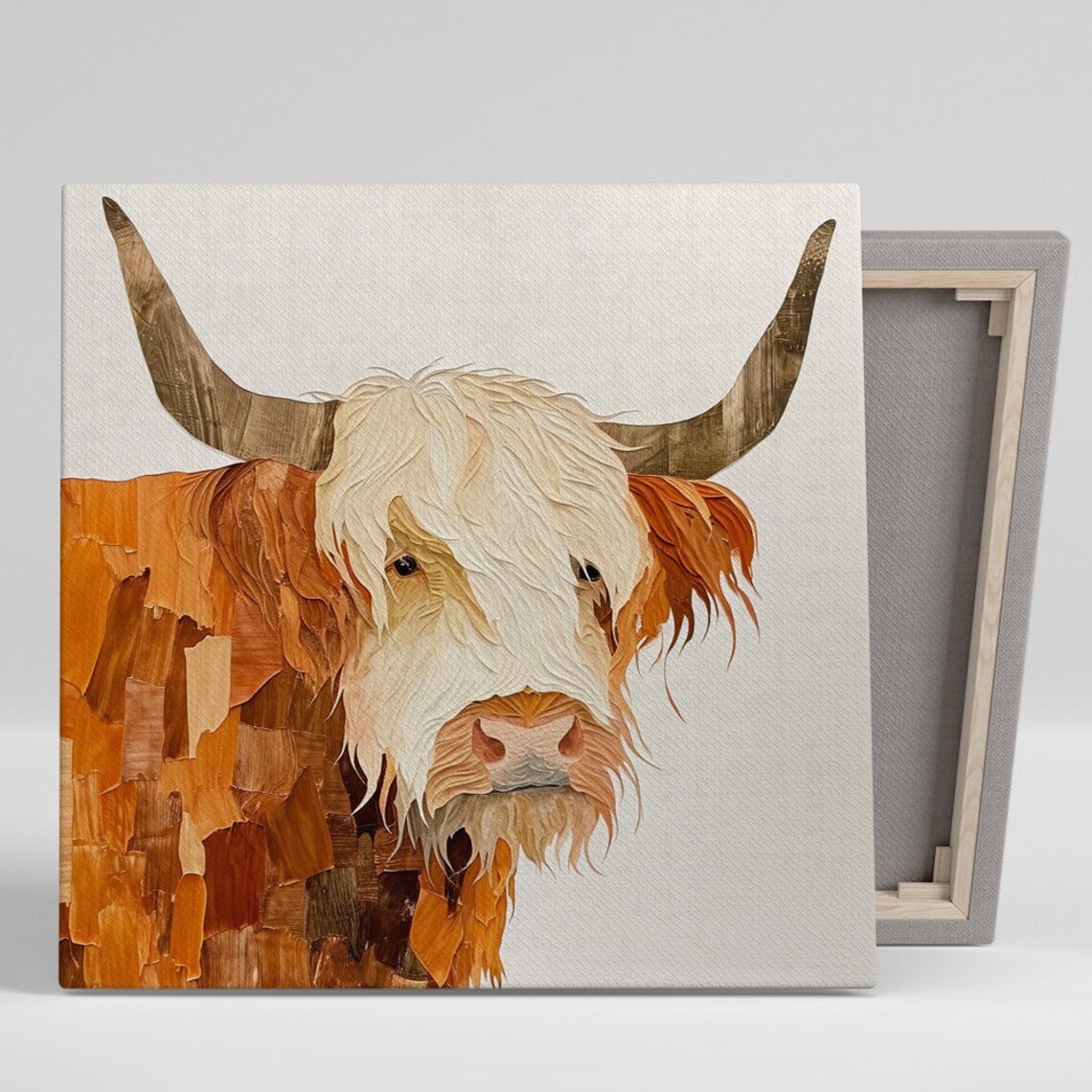 Highland Cow Paper Cut Collage Portrait Rustic Farmhouse Decor Poster