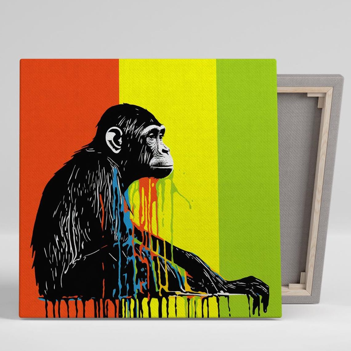 Chimpanzee Silhouette Dripping Paint Pop Art Color Block Street Poster