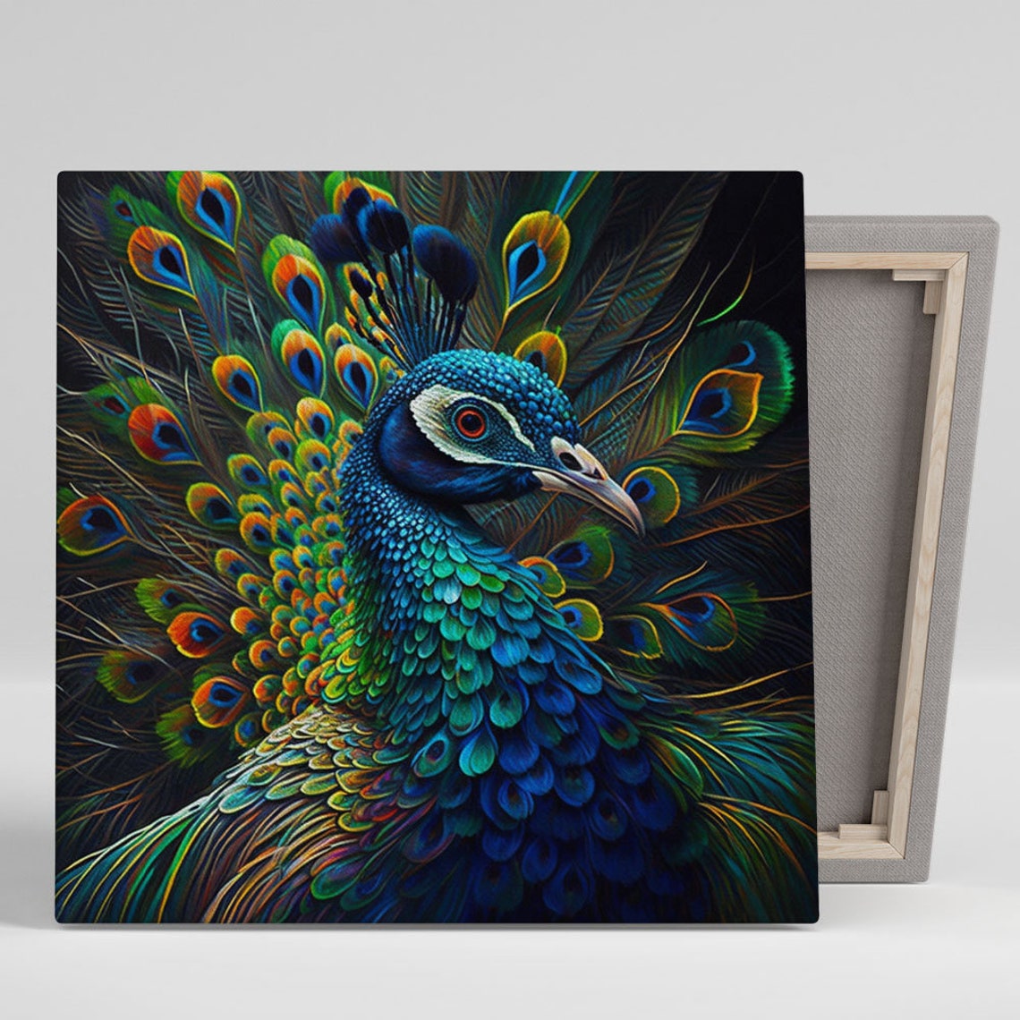 Peacock Fanned Tail Display Dark Regal Wildlife Portrait Art Poster