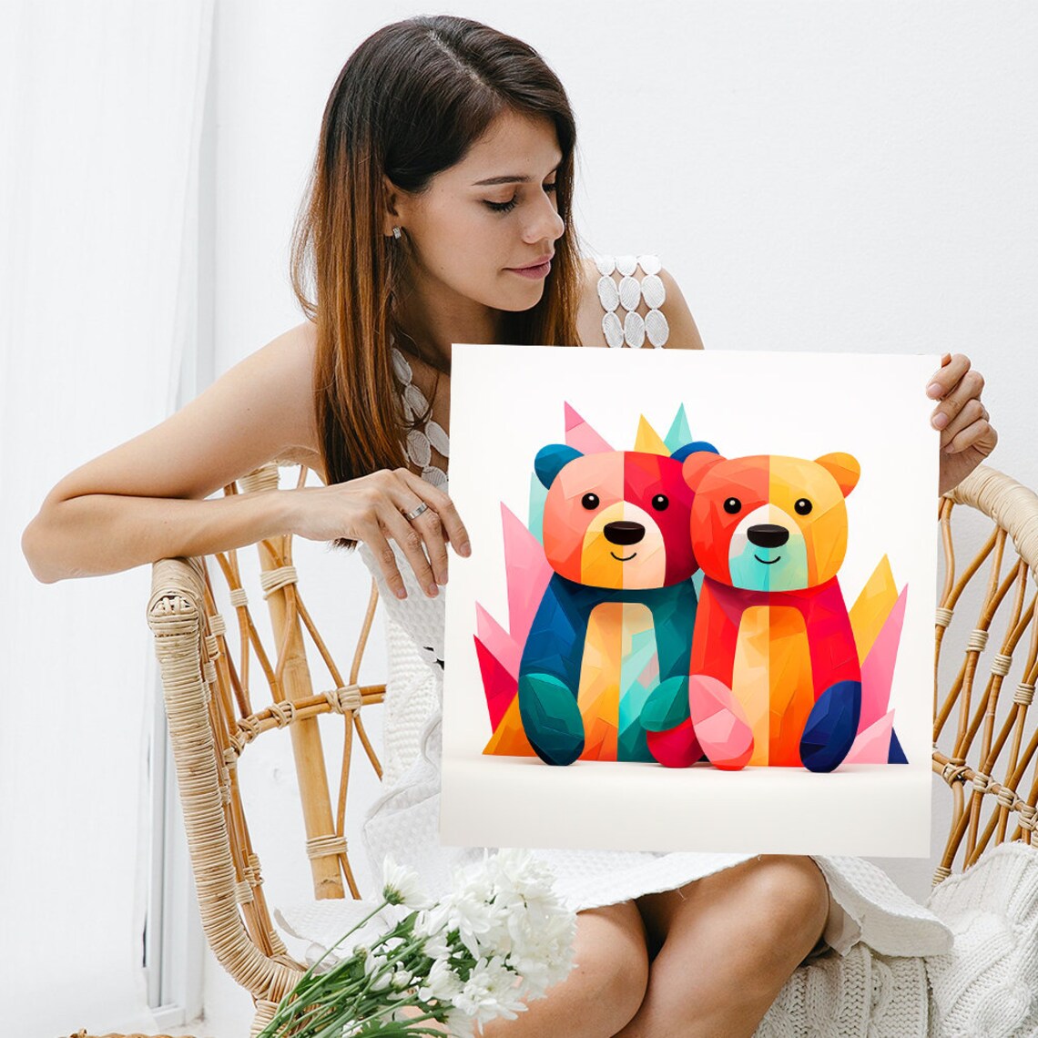 Geometric Bear Buddies Poster Print, Whimsical Decor - Image 3