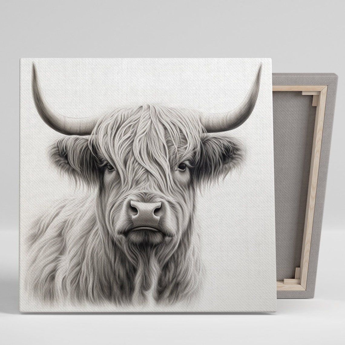 Highland Cow Black and White Pencil Portrait Rustic Farmhouse Poster