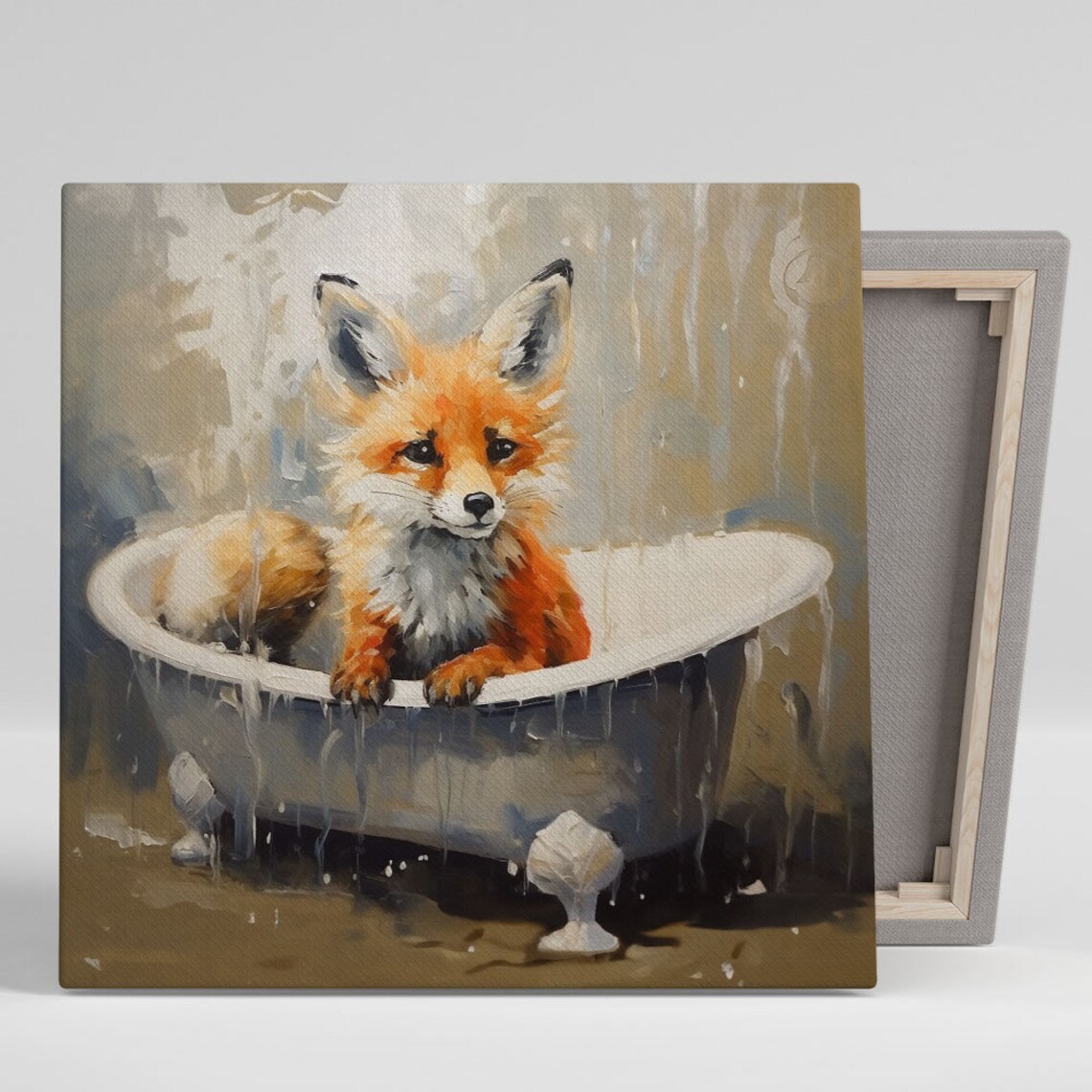 Fox In Bathtub Poster Print, Bathroom Wall Art
