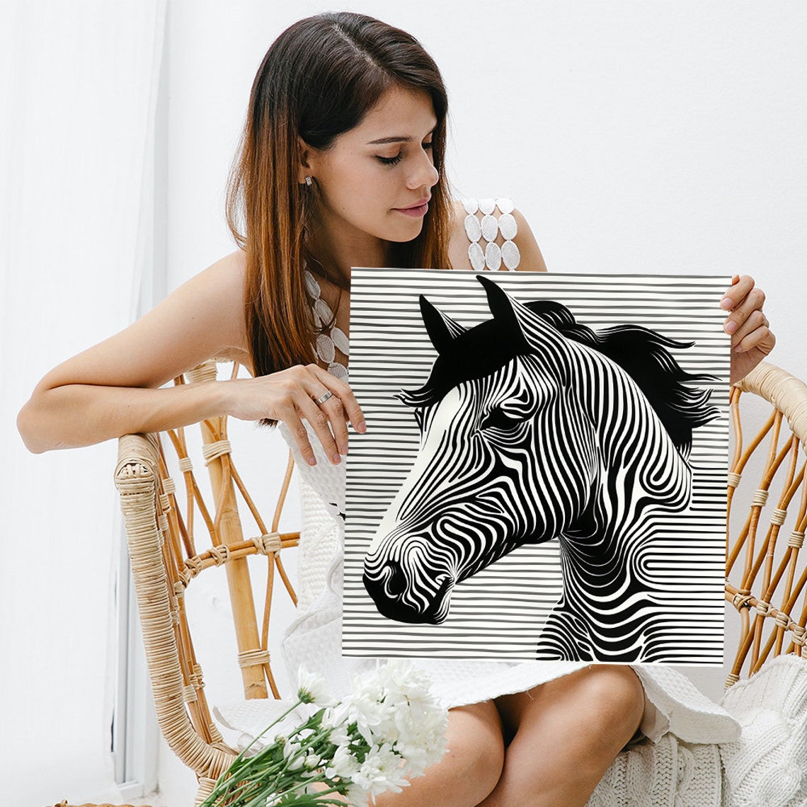 Zebra Optical Illusion Black White Line Art Modern Animal Poster - Image 3