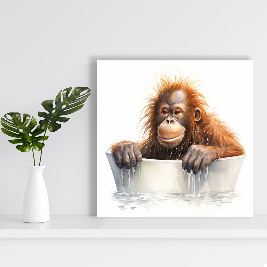 Orangutan Bathing Art Print, Whimsical Contemporary Decor - Image 2