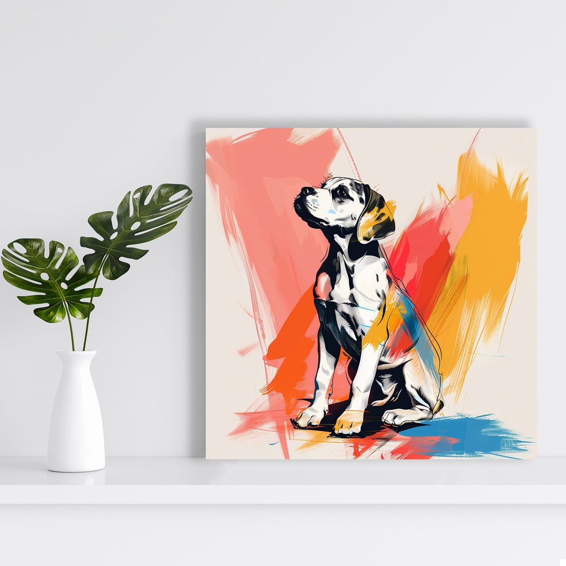 Beagle Puppy Looking Up Abstract Paint Stroke Dog Portrait Wall Art - Image 2