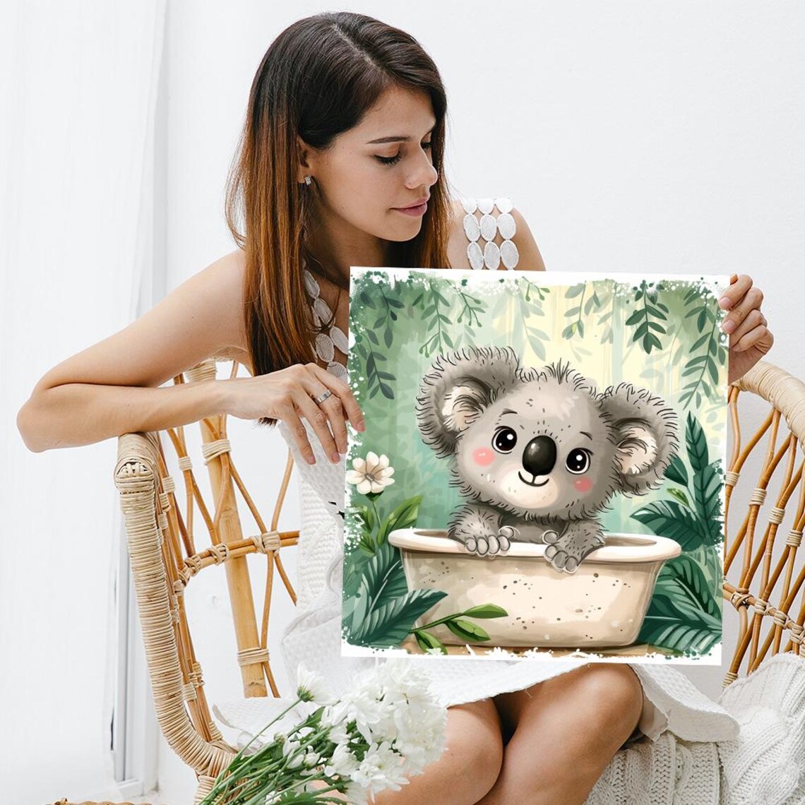 Curious Koala Bathtime Art Print, Whimsical Decor - Image 3
