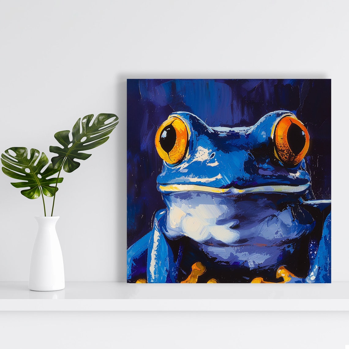 Electric Blue Frog Orange Eyes Dark Purple Modern Pop Minimal Poster - Image 2