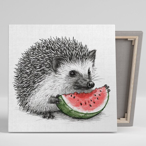 Hedgehog Watermelon Delight, Whimsical Nature Art Print