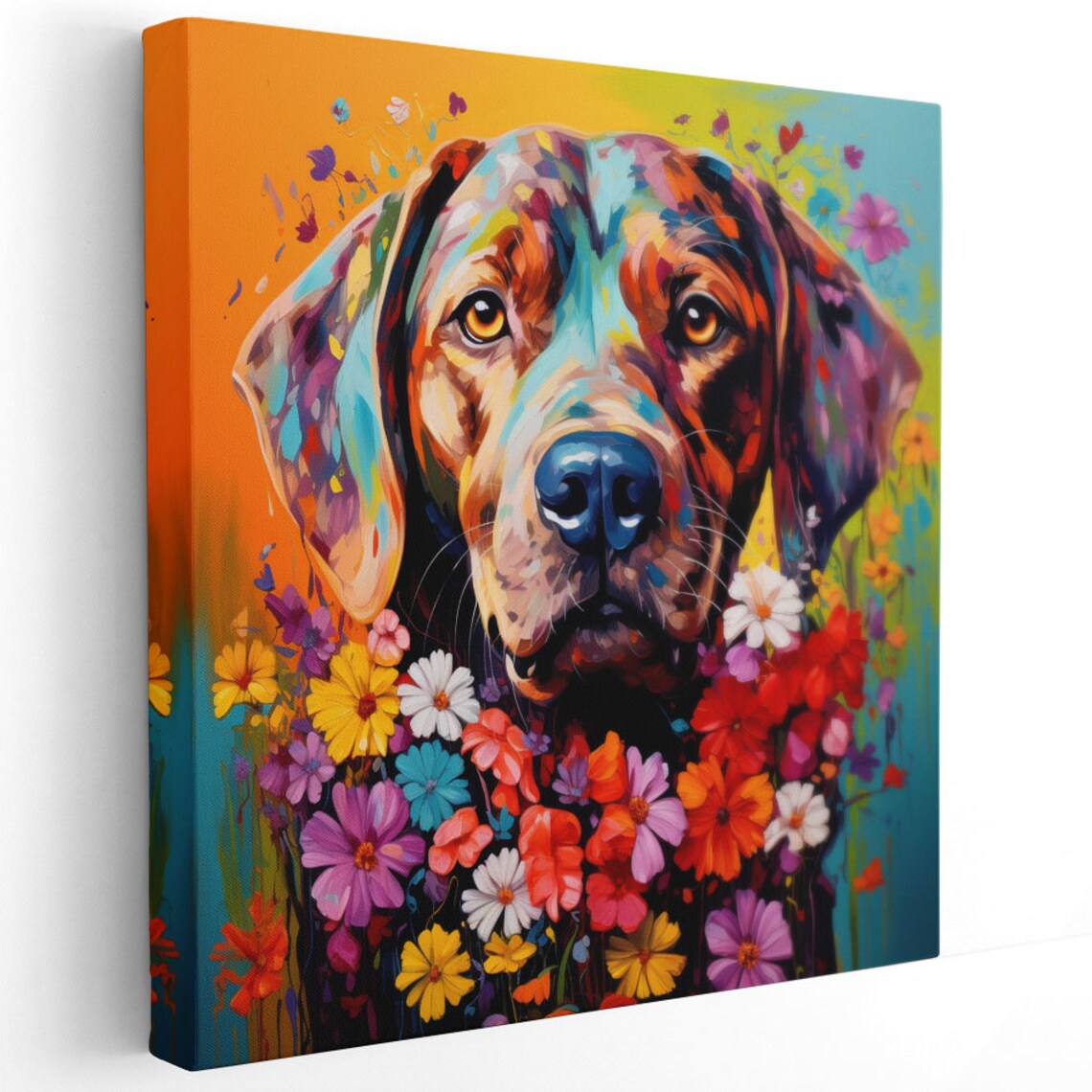 Dog With Flower Art Print, Whimsical Pet Decor - Image 2