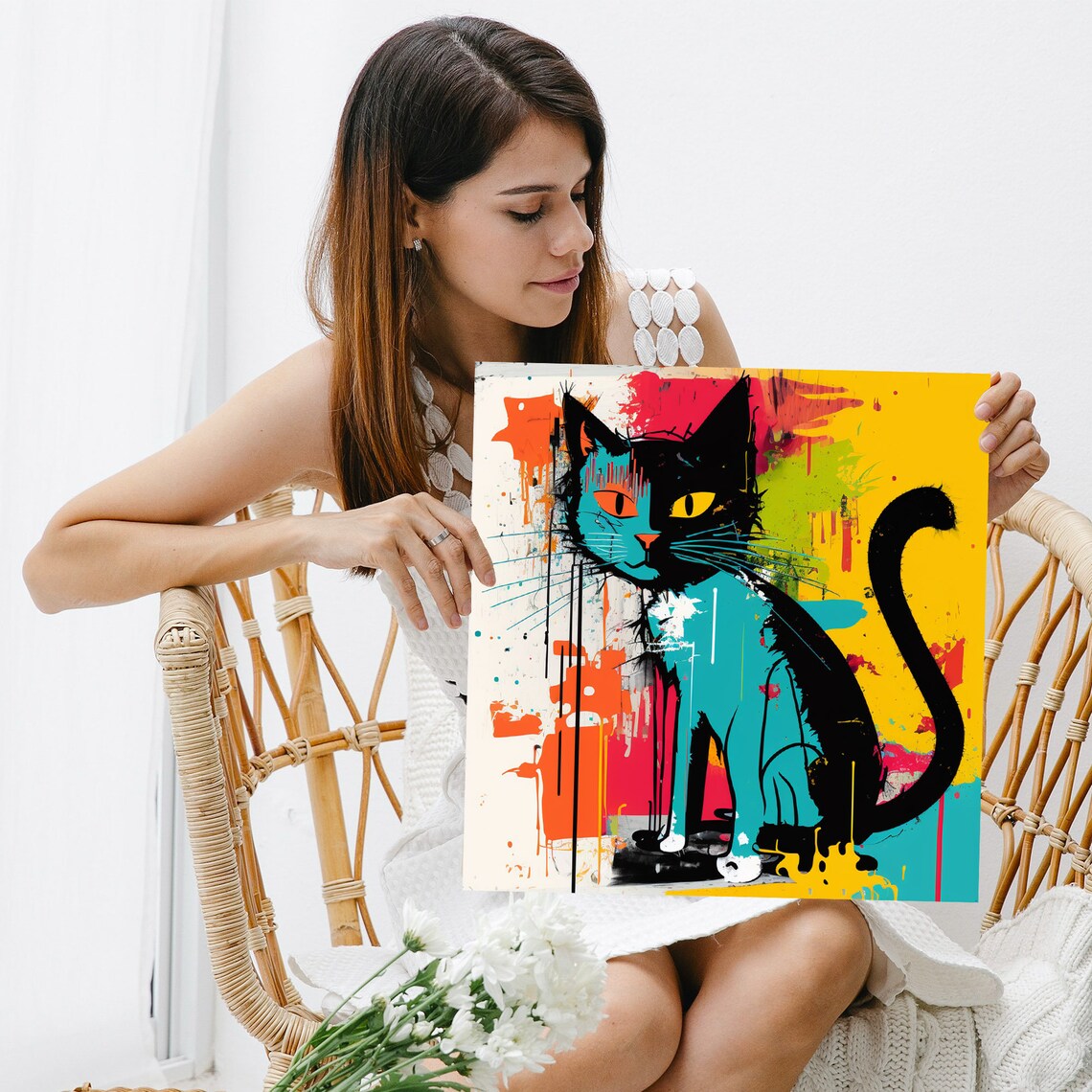 Abstract Cat Art Print, Whiskers and Wonders Wall - Image 5