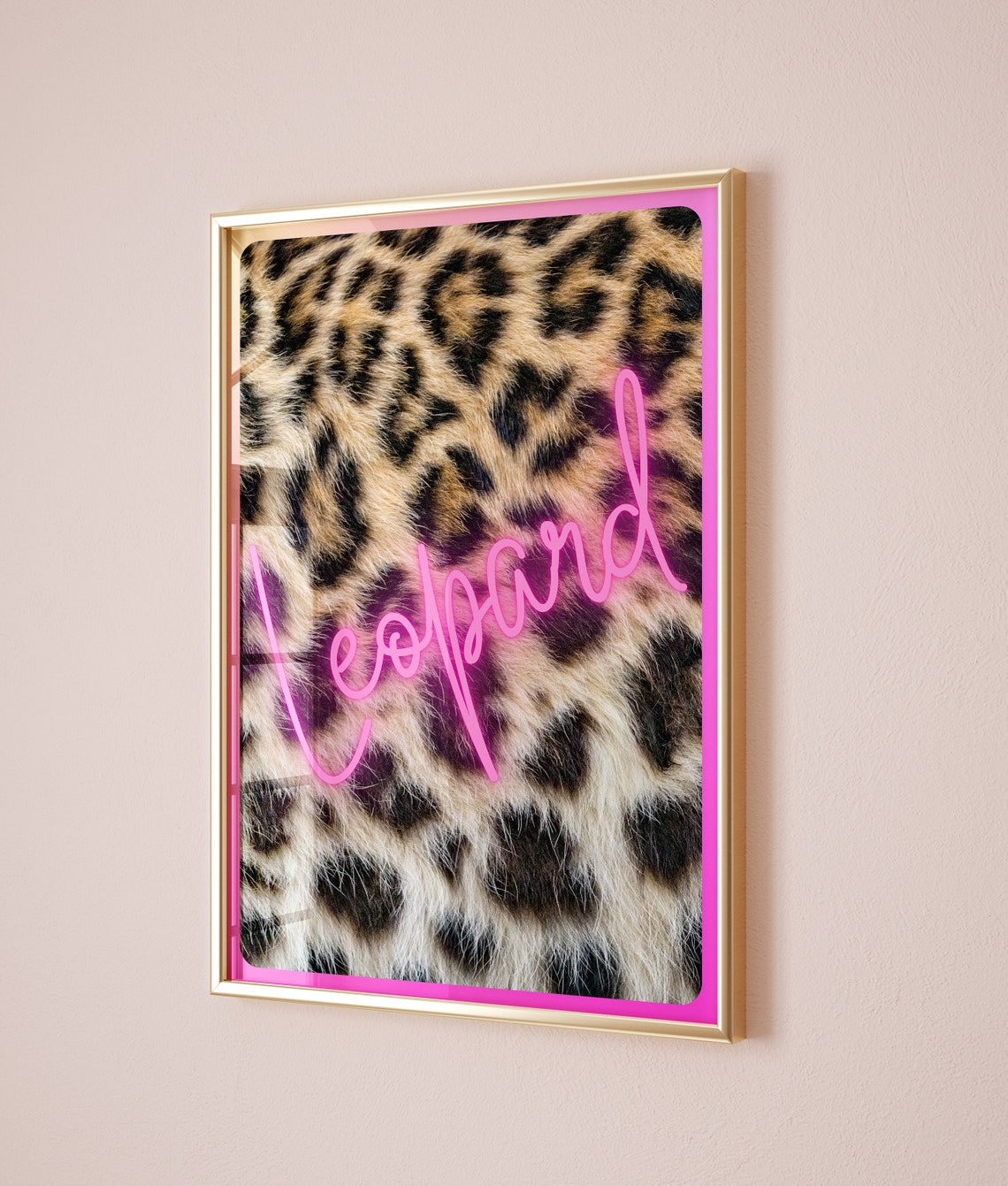 Leopard Pink Neon Script Fur Pattern French Glam Trendy Poster - Image 3