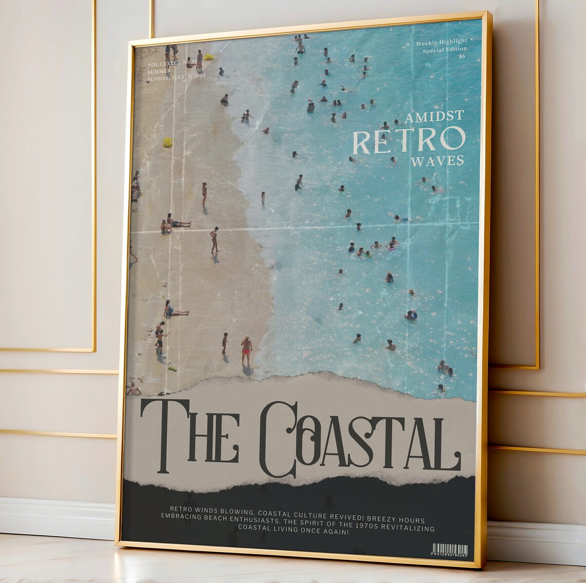 Retro Blue Coastal Life Beach Magazine Cover Art Print