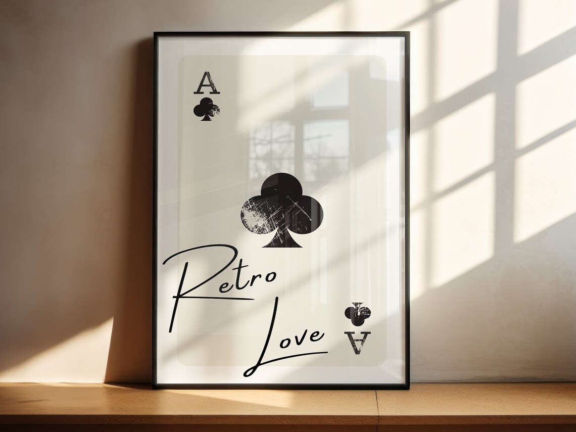 Retro Love Ace of Clubs Minimalist Black Card Game Wall Poster - Image 3