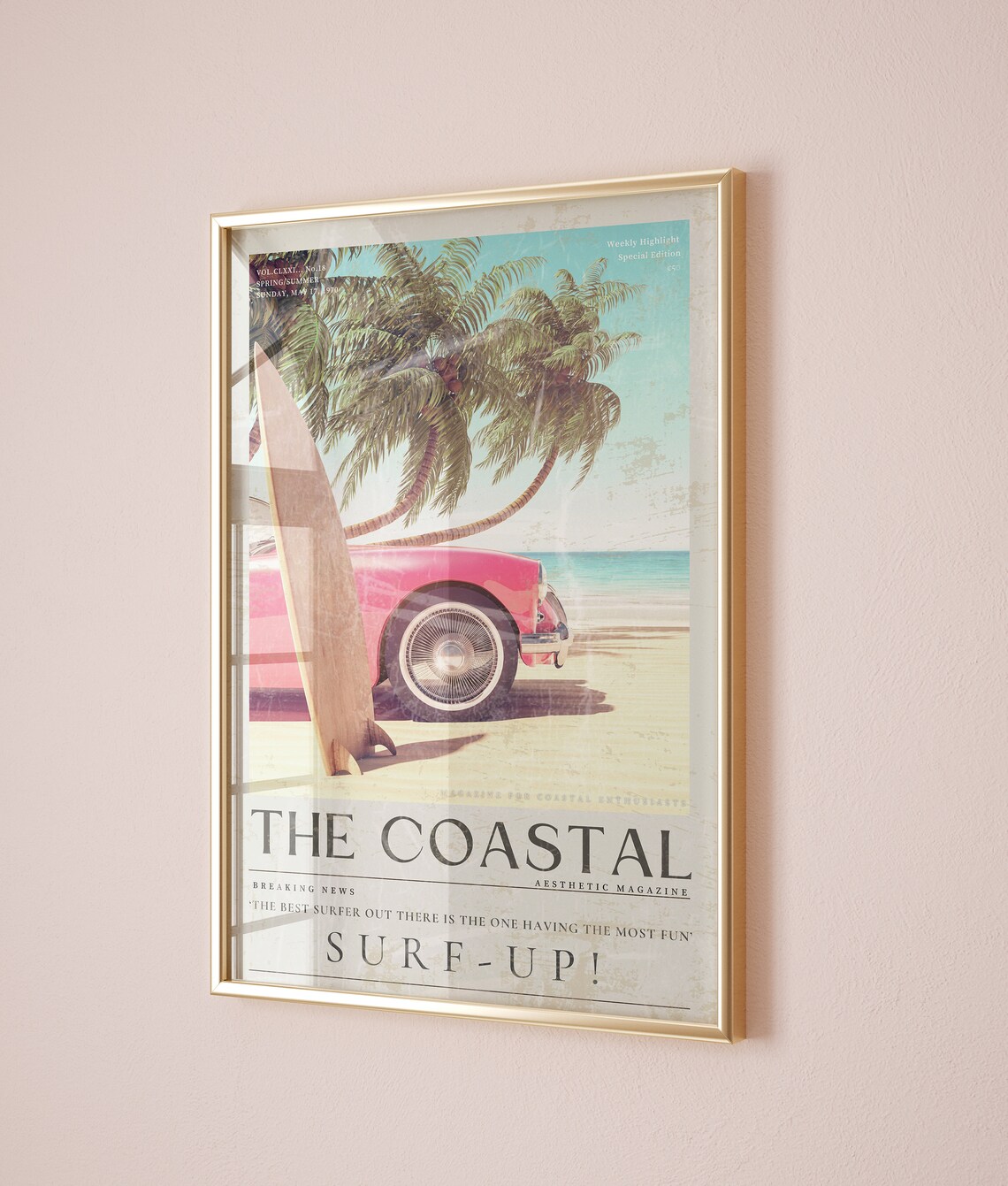 Coastal Cowgirl Surf Up Vintage Newspaper Art Print - Image 2