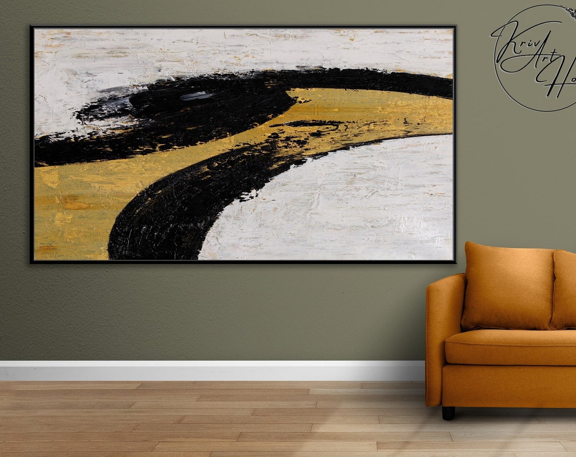 Gold Black Bold Brushstroke Minimalist Abstract Wall Art Print - Image 4