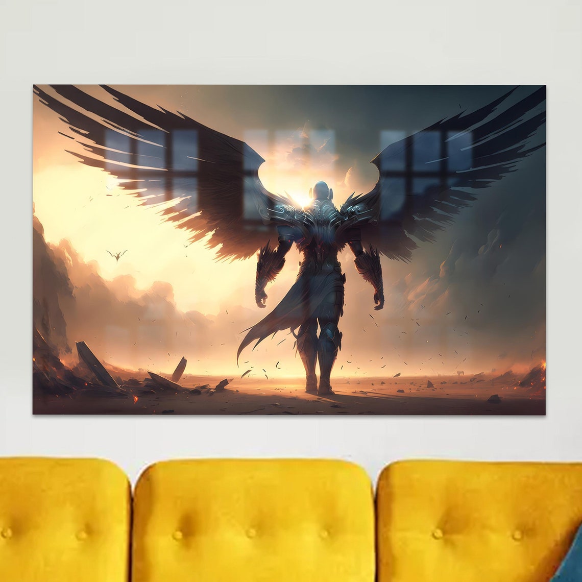 Warrior Angel Wall Art Modern Glass Decor Archangel Personalized Baby Gift Custom Printing