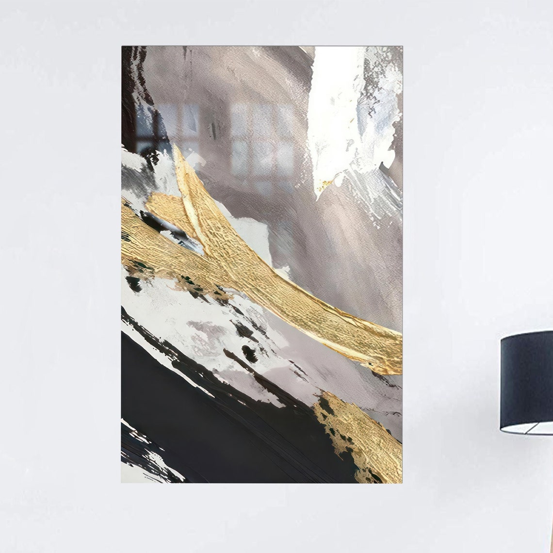 Gray Gold Black Abstract Marble Brushstrokes Luxury Modern Wall Art