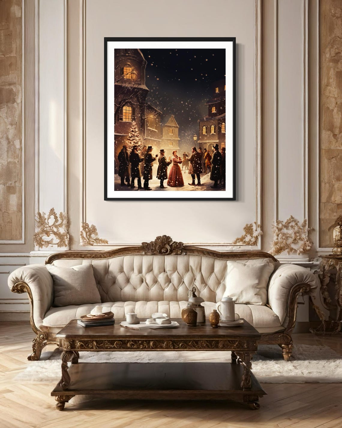 Victorian Christmas Carolers Snowy Village Night Nostalgic Wall Poster - Image 3