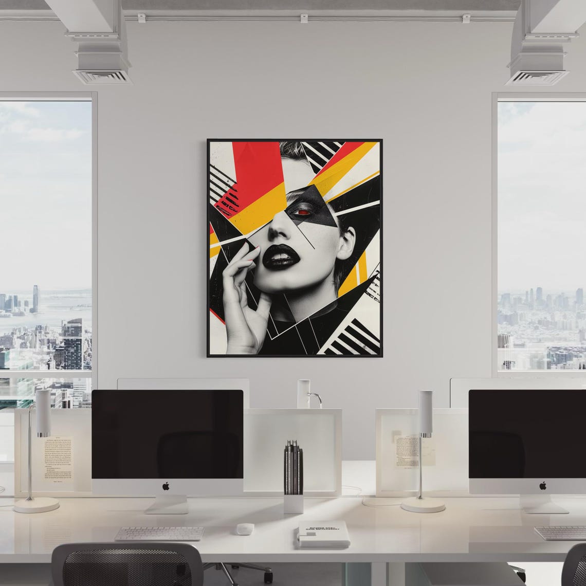 Black and White Fashion Portrait With Bold Red Geometric Shards Poster - Image 4
