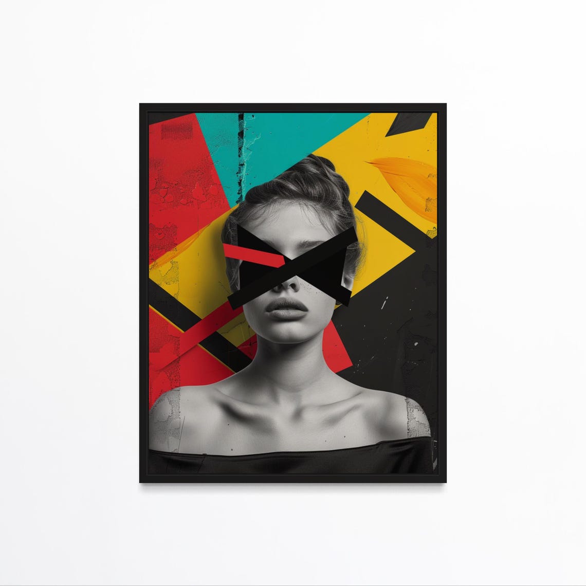 Woman Taped Eyes Pop Collage Color Block Edgy Art Poster Home Decor