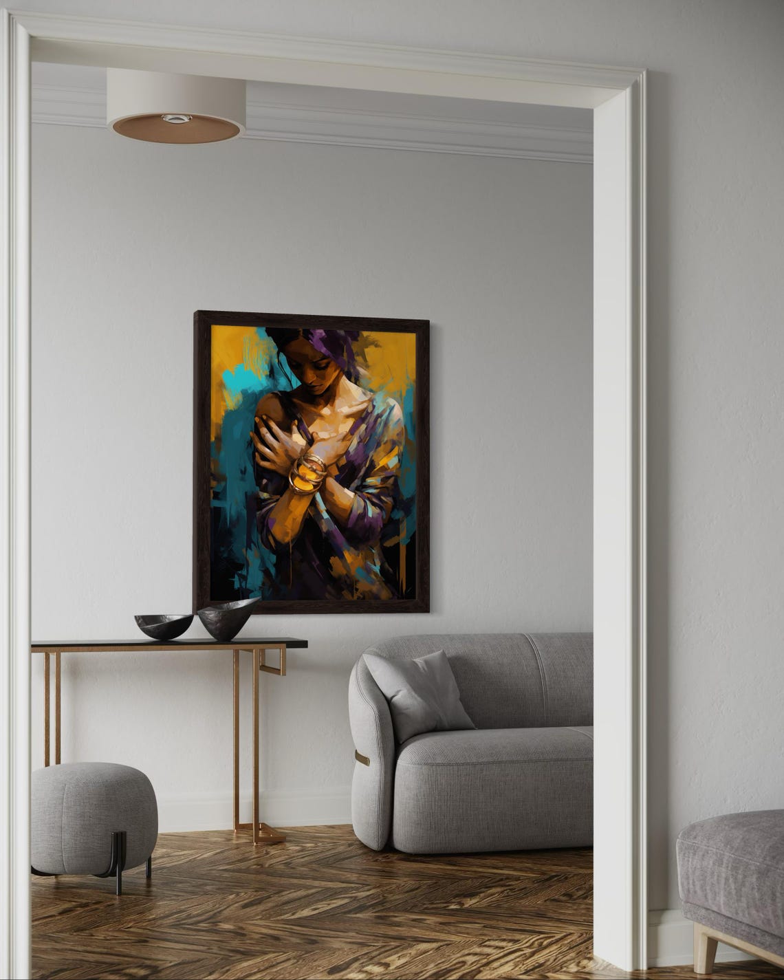Woman In Purple And Gold With Bangles Expressive Oil Art Poster - Image 5