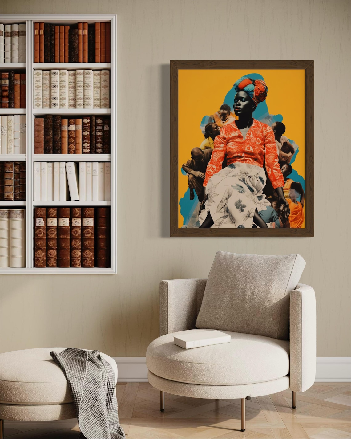 African Woman Collage Orange Blouse Mustard Family Art Poster - Image 6