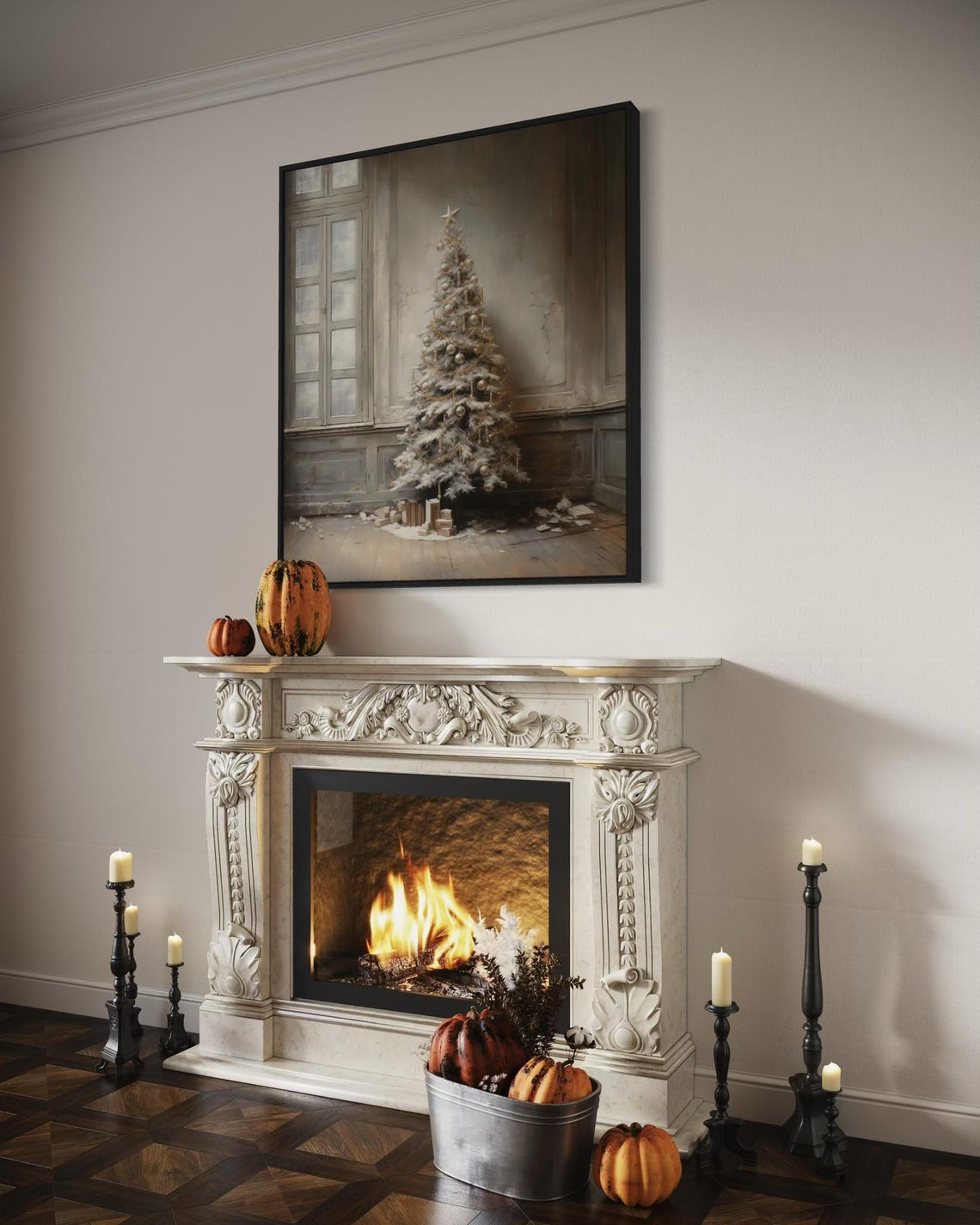 Minimalist White Christmas Tree Rustic Room Vintage Holiday Wall Art - Image 3
